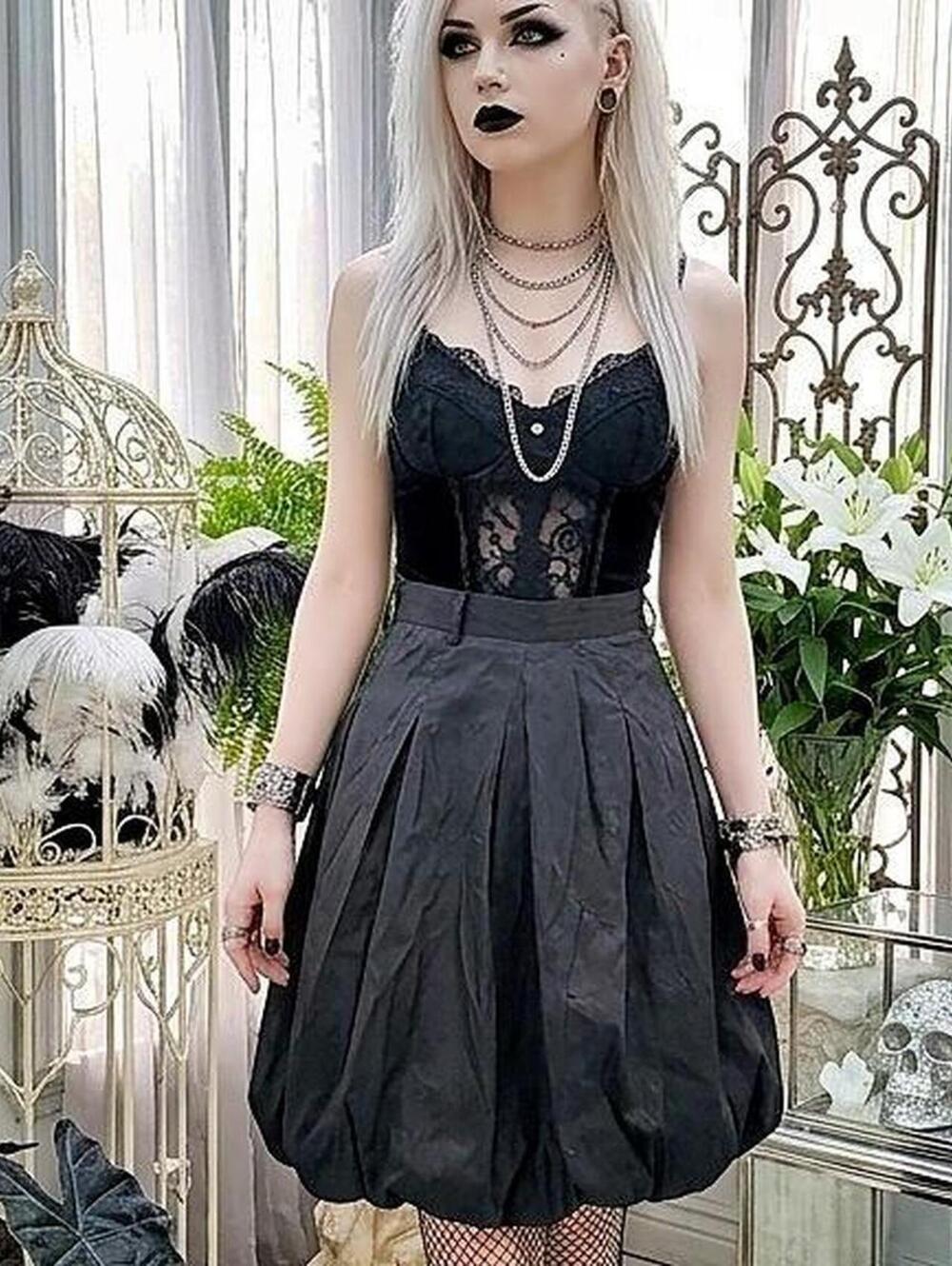 Metro 7 Black textured bubble hem skirt.